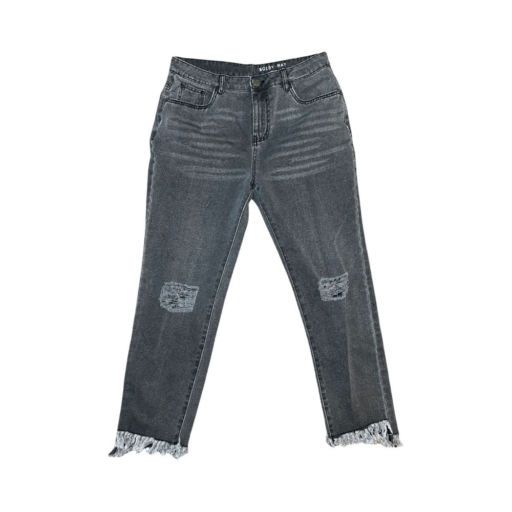 Noisy May High Rise Gray Distressed Cropped Jeans Women’s 29 Frayed Hem